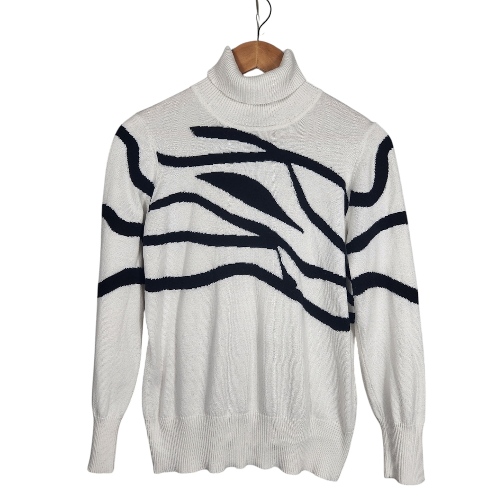 Conrad C Collection Turtleneck Black White Zebra Long Sleeves Sz L